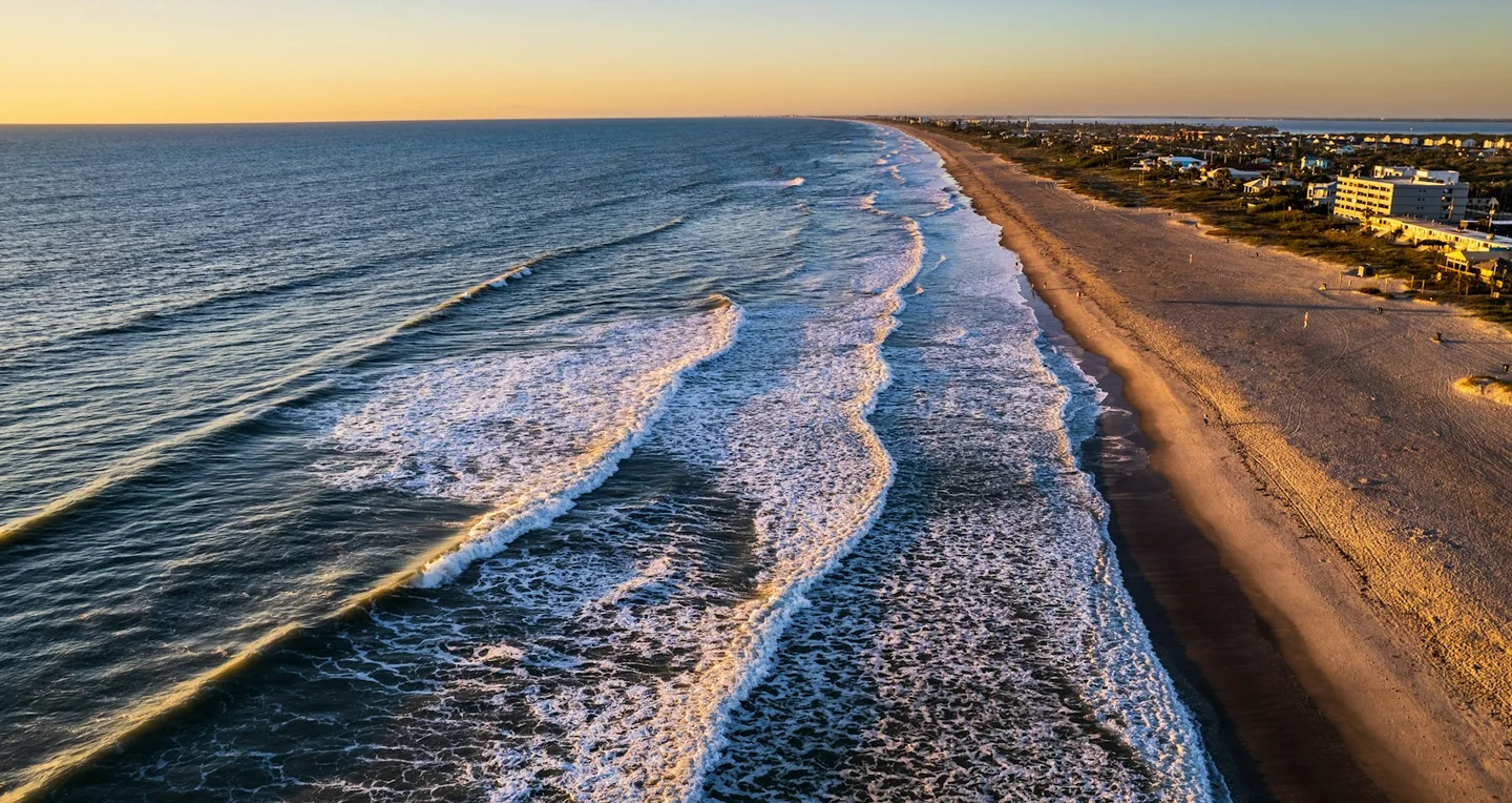 Aerial sunrise view along Cocoa Beach