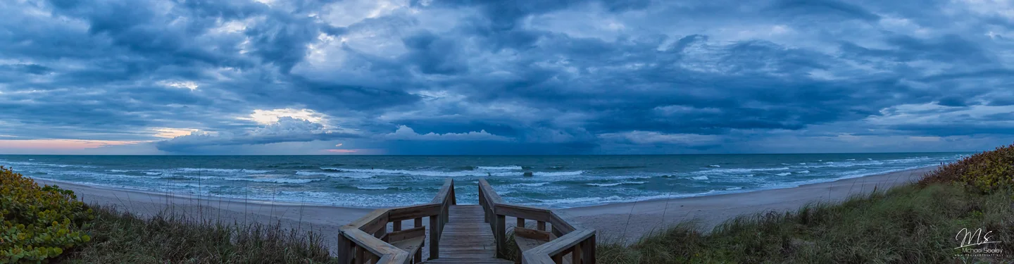 Clouds over the ocean at sunrise in Satellite Beach
