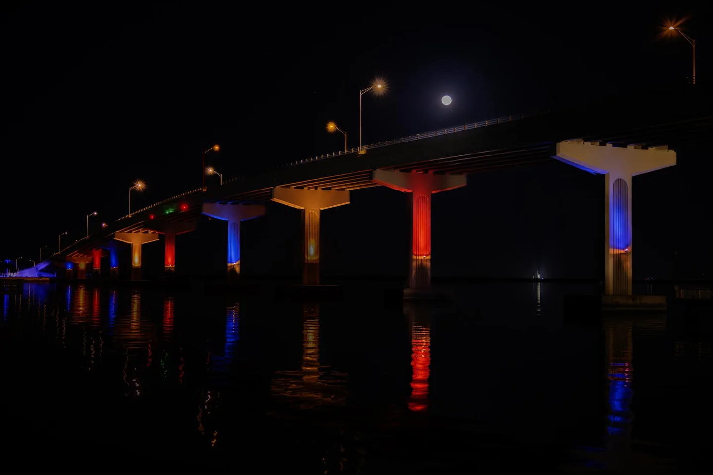 Moon over the Max Brewer Bridge and Indian River Lagoon in Titusville